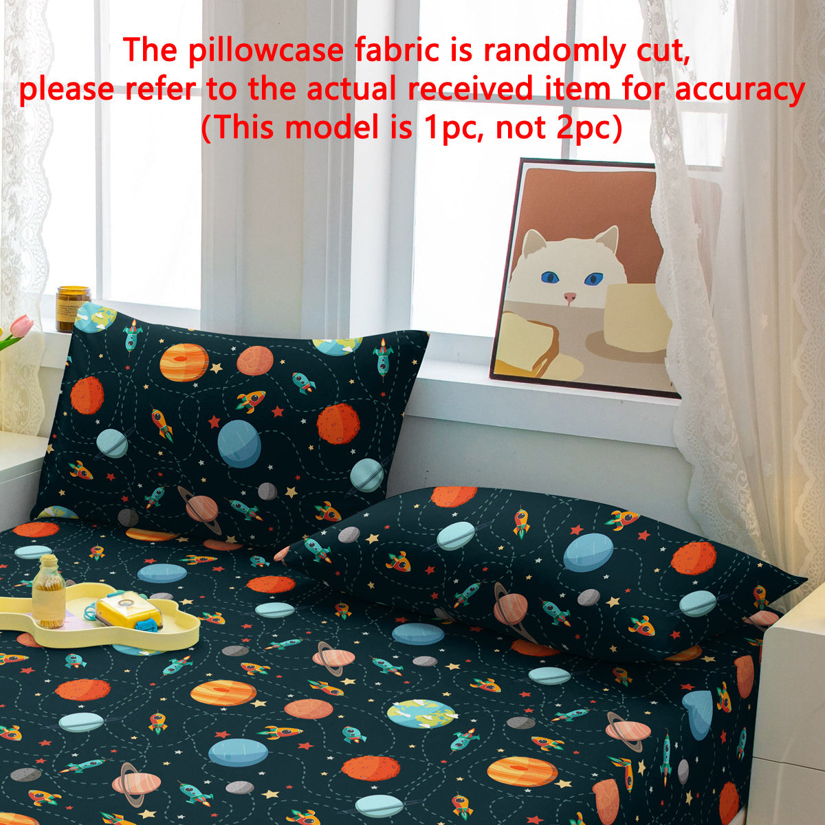 Soft Brushed Polyester Space Explorer Pillowcase with Planet and Spaceship Design