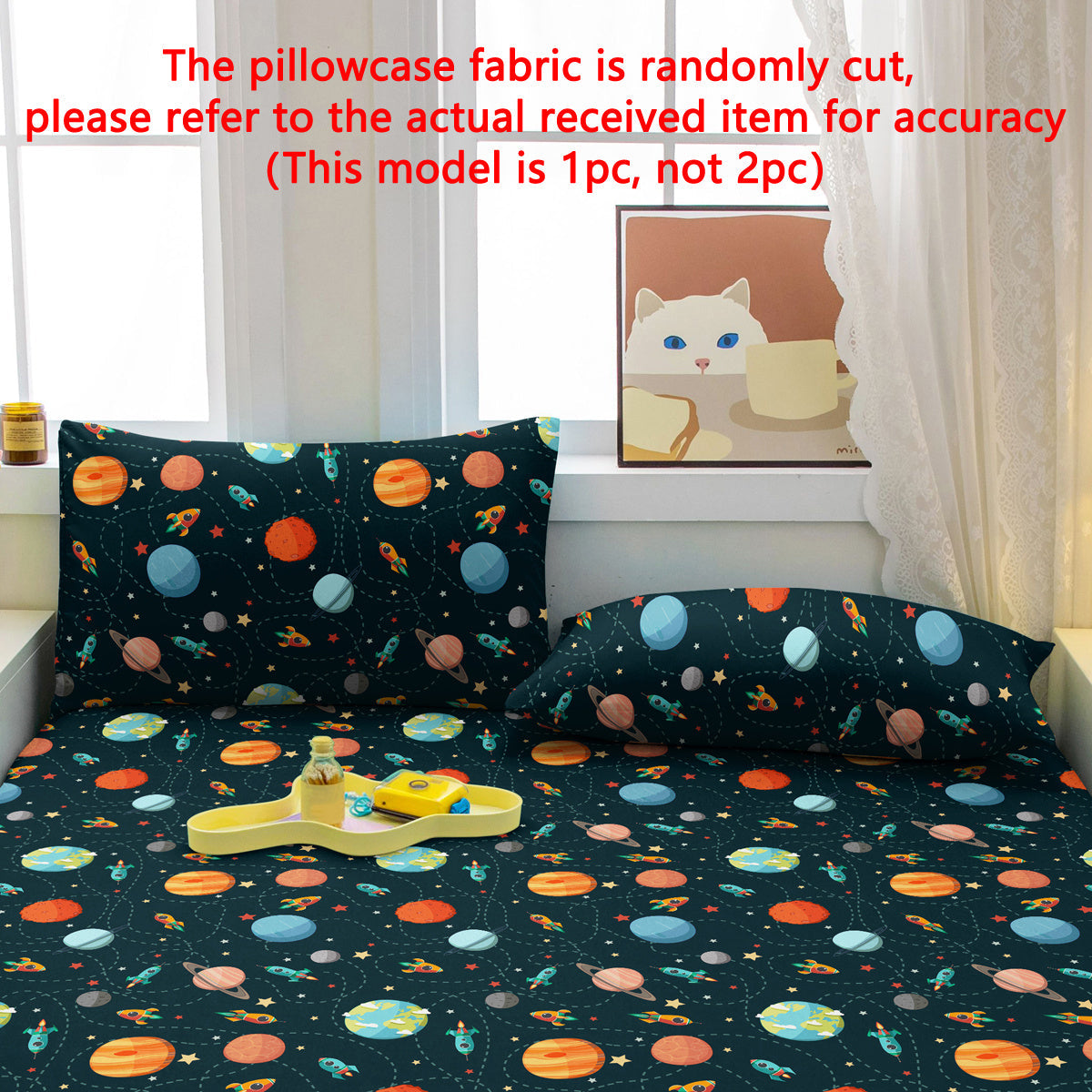 Soft Brushed Polyester Space Explorer Pillowcase with Planet and Spaceship Design