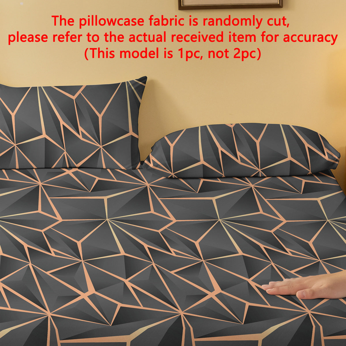 Soft Polyester Pillow Protector with Pocket Closure and Geometric Gold Pattern