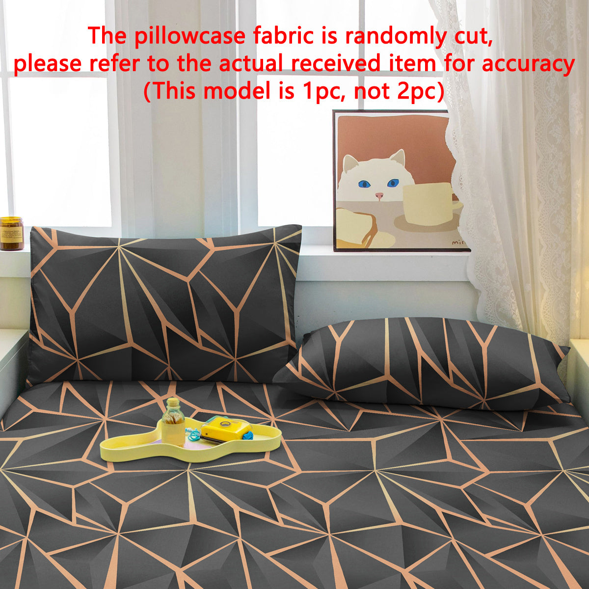 Soft Polyester Pillow Protector with Pocket Closure and Geometric Gold Pattern