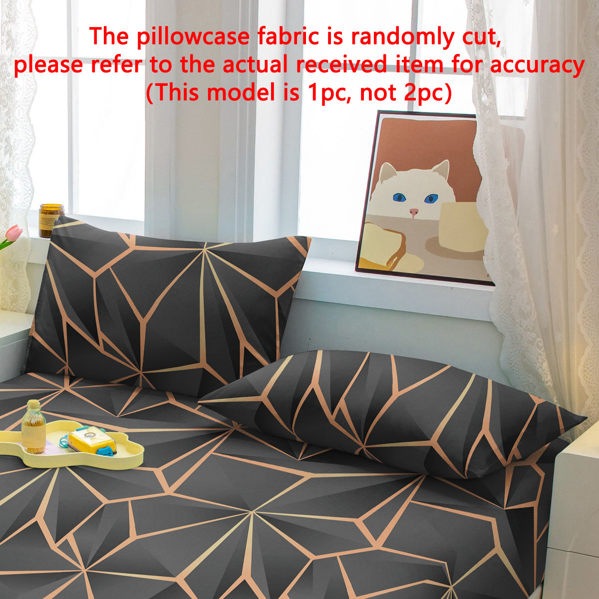 Soft Polyester Pillow Protector with Pocket Closure and Geometric Gold Pattern