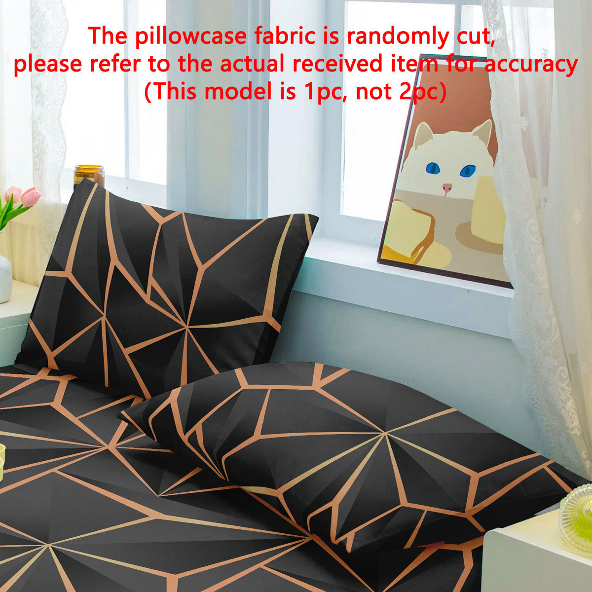 Soft Polyester Pillow Protector with Pocket Closure and Geometric Gold Pattern
