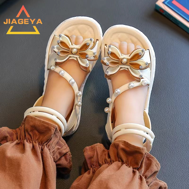 Toddler Girls Summer Sandals with Flower Pattern Low Top Hook and Loop Fastener PVC Insole and Sole