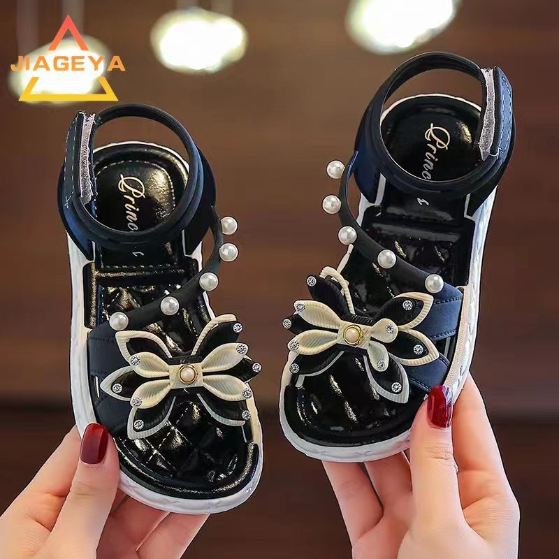 Toddler Girls Summer Sandals with Flower Pattern Low Top Hook and Loop Fastener PVC Insole and Sole