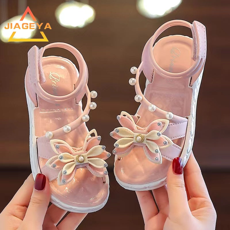 Toddler Girls Summer Sandals with Flower Pattern Low Top Hook and Loop Fastener PVC Insole and Sole