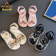 Toddler Girls Summer Sandals with Flower Pattern Low Top Hook and Loop Fastener PVC Insole and Sole