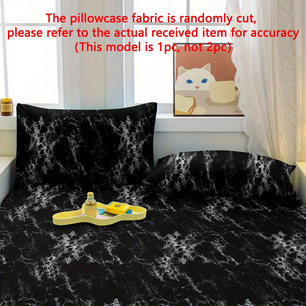 Machine Washable Black Marble Print Pillowcase with Envelope Closure for Bedroom Decor