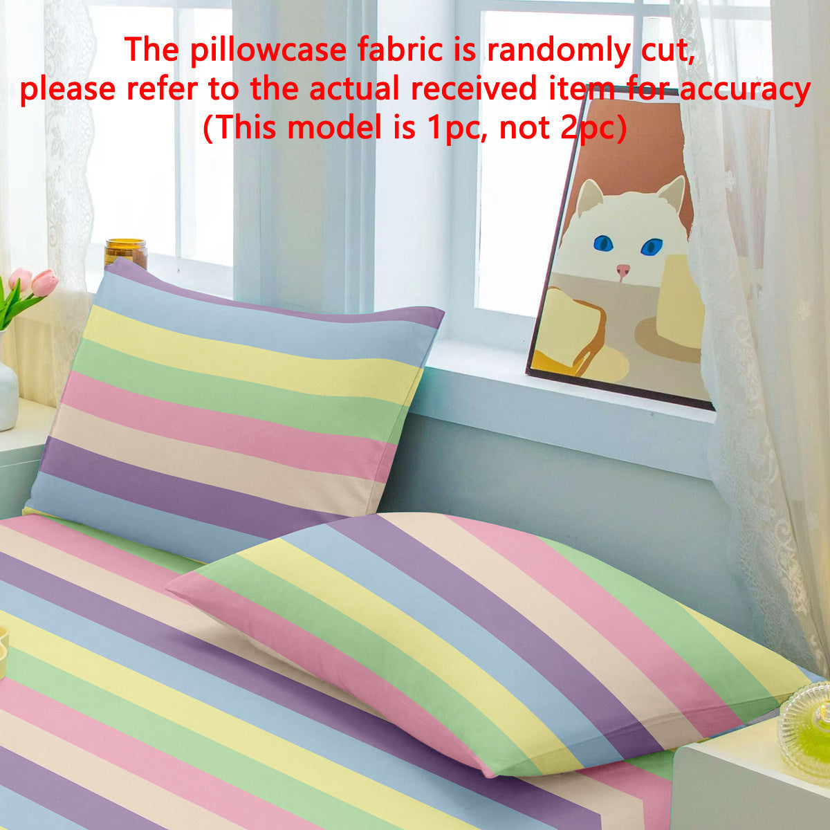 Rainbow Striped Geometric Pillowcase with Soft Polyester Protector, Machine Washable, Bedroom Decor