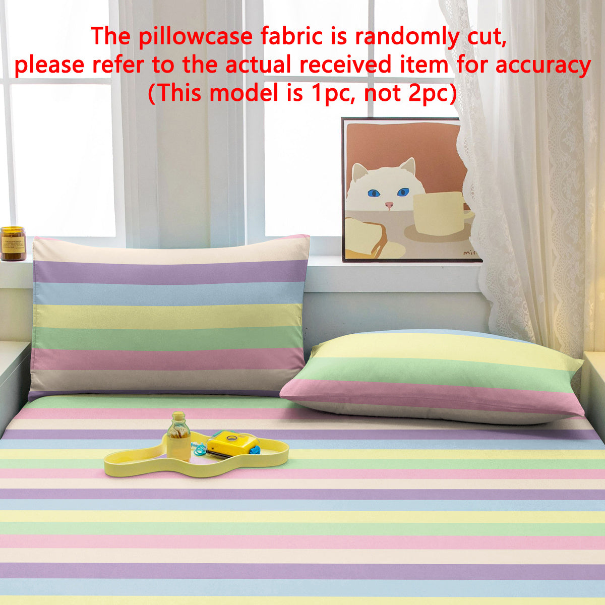 Rainbow Striped Geometric Pillowcase with Soft Polyester Protector, Machine Washable, Bedroom Decor