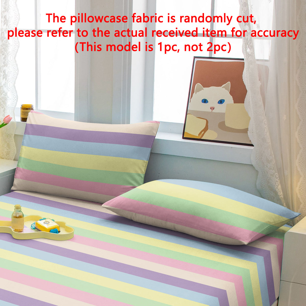 Rainbow Striped Geometric Pillowcase with Soft Polyester Protector, Machine Washable, Bedroom Decor