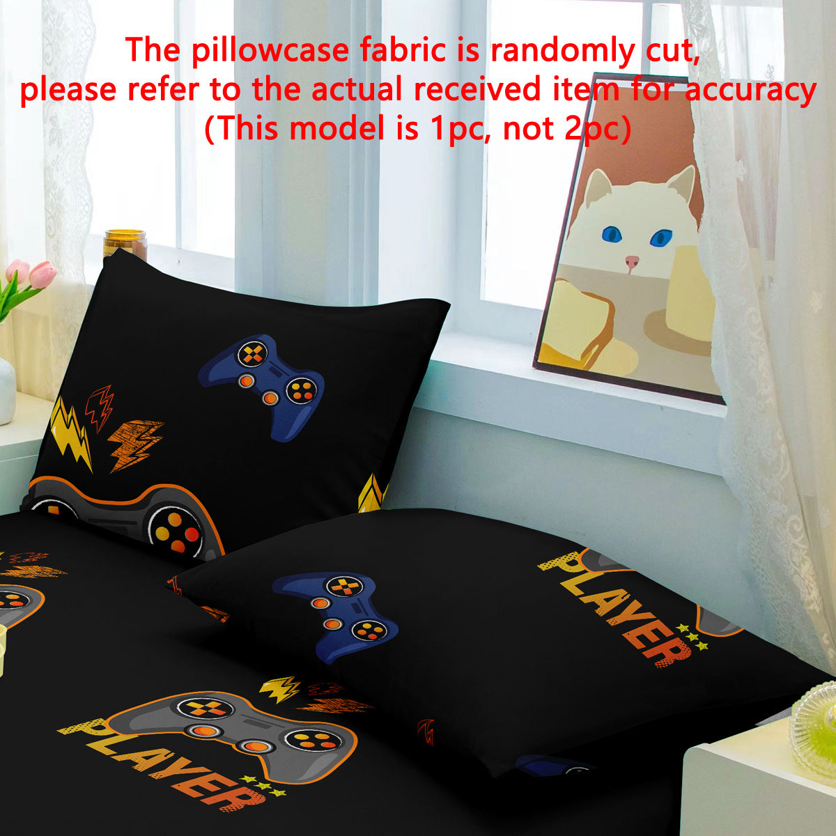 Black Pattern Printed Brushed Pillowcase for Bedroom Soft and Comfortable Bedding