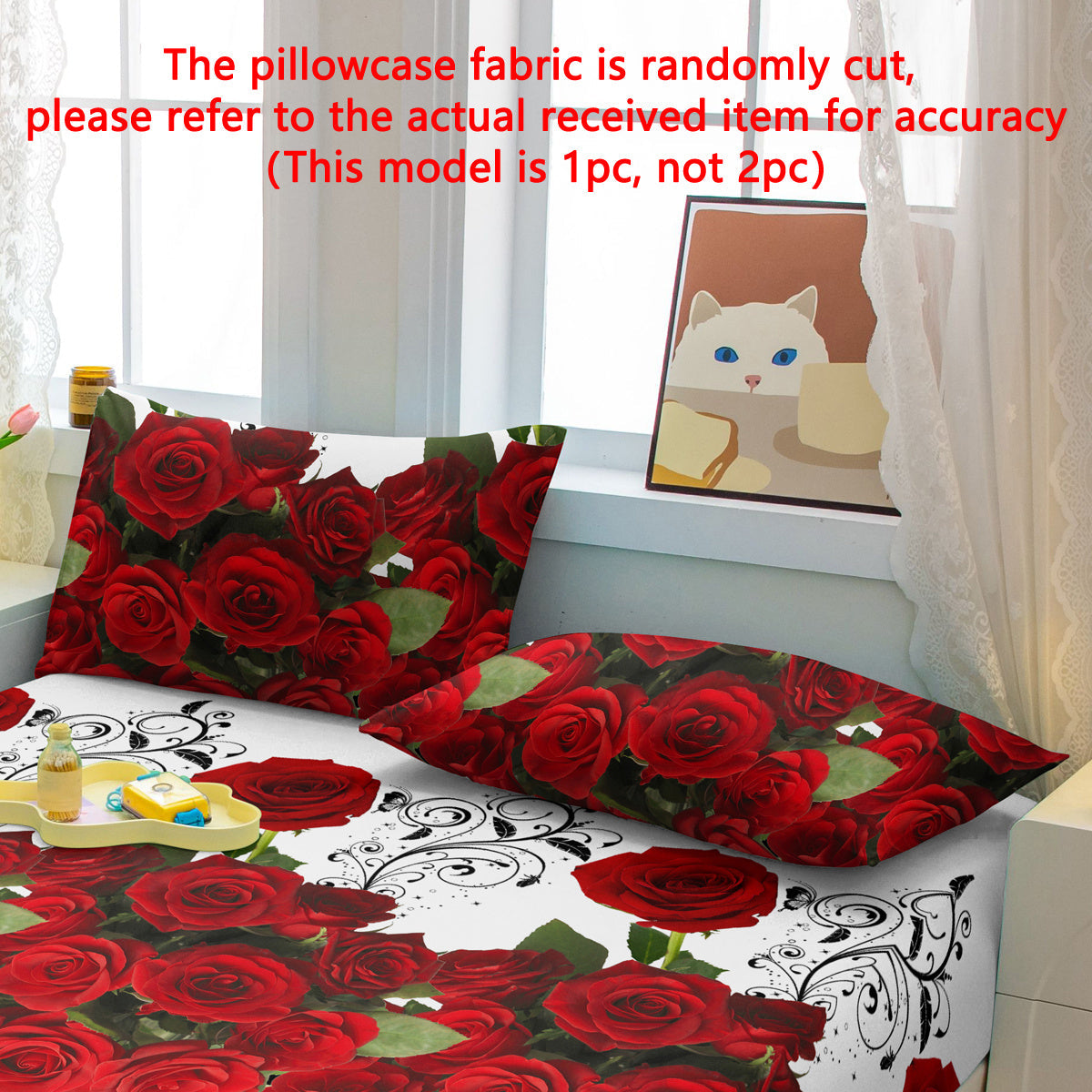 Serene Retreat Pillowcase Red Rose Floral Soft Brushed Fabric Envelope Closure