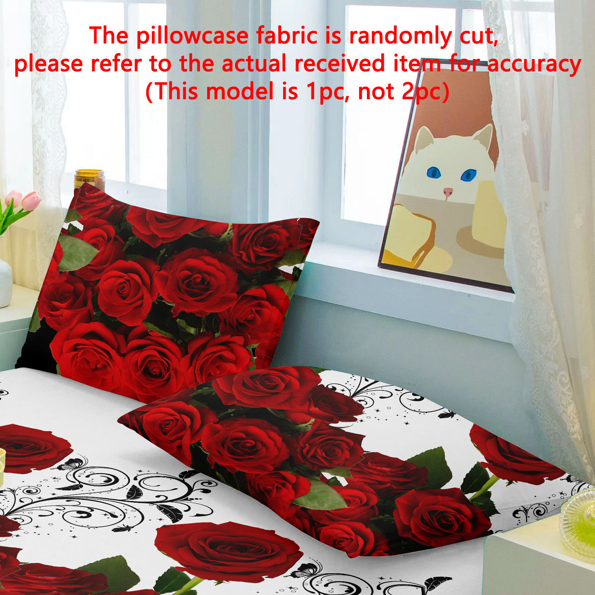 Serene Retreat Pillowcase Red Rose Floral Soft Brushed Fabric Envelope Closure