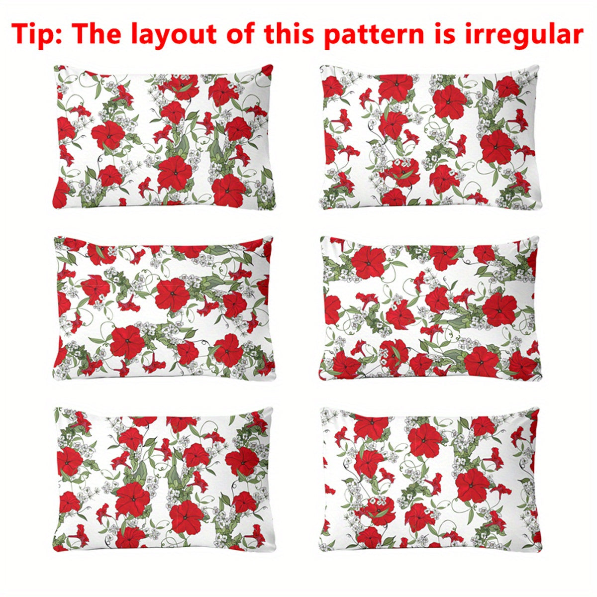 Floral Pillowcase with Red Flowers on Green Leaves 75cm x 50cm Machine Washable