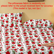Floral Pillowcase with Red Flowers on Green Leaves 75cm x 50cm Machine Washable