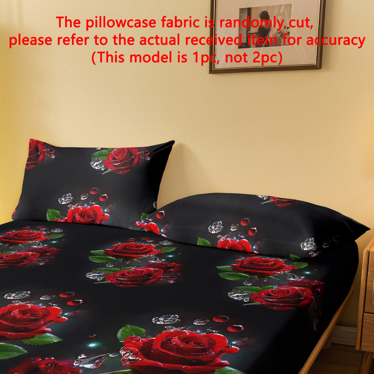 Brushed Polyester Pillowcase with Floral Ice Crystal Rose Print for Bedroom Decor