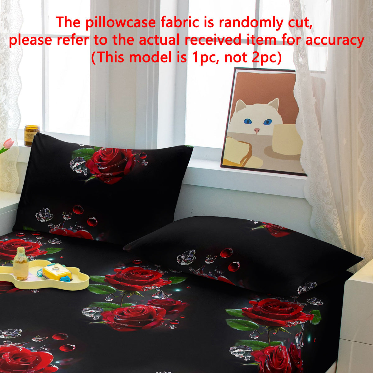 Brushed Polyester Pillowcase with Floral Ice Crystal Rose Print for Bedroom Decor