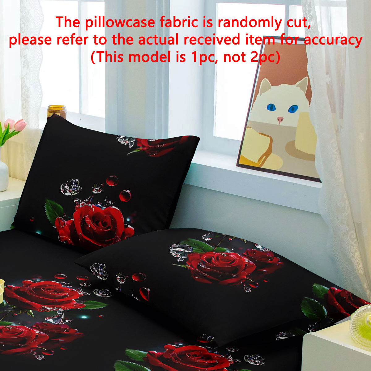 Brushed Polyester Pillowcase with Floral Ice Crystal Rose Print for Bedroom Decor