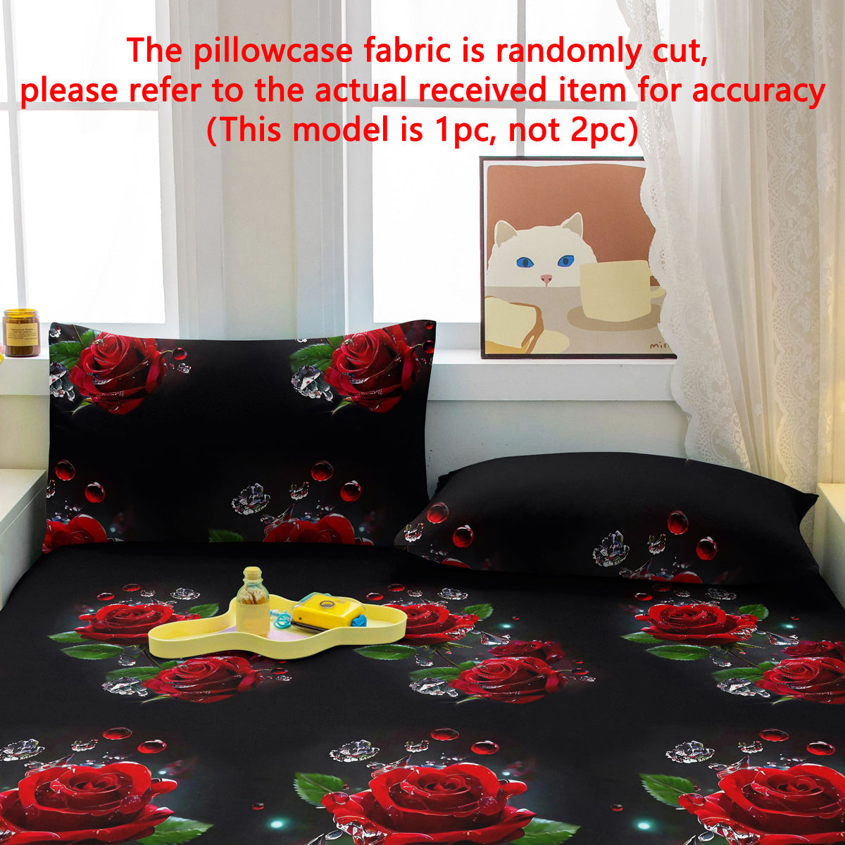 Brushed Polyester Pillowcase with Floral Ice Crystal Rose Print for Bedroom Decor