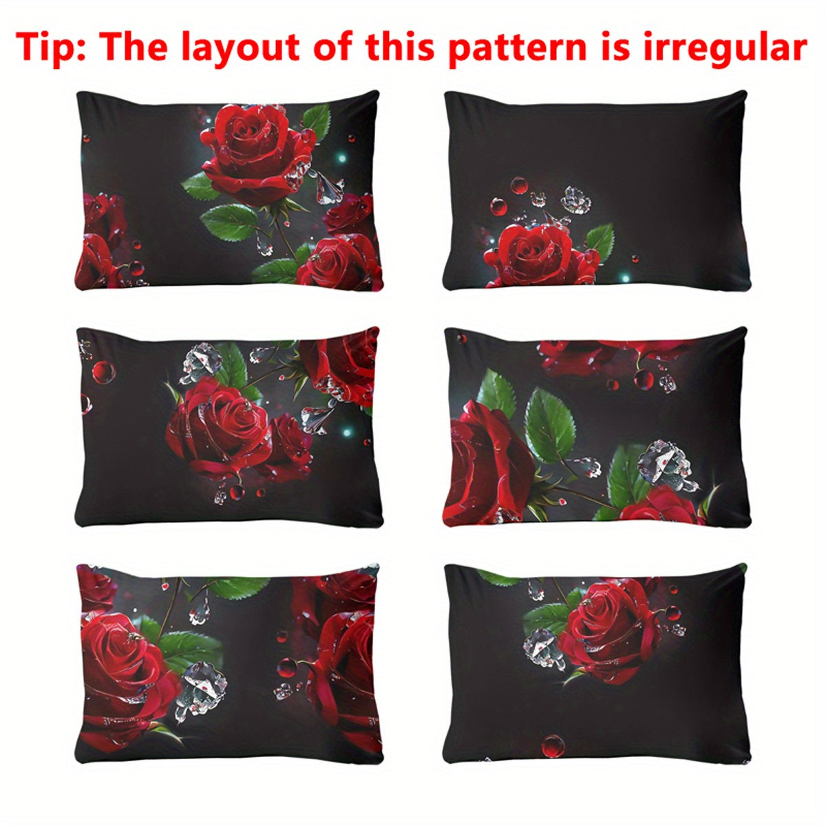 Brushed Polyester Pillowcase with Floral Ice Crystal Rose Print for Bedroom Decor