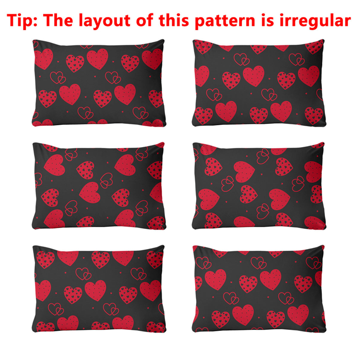 Black Pillowcase with Heart and Geometric Design, Machine Washable, Soft Brushed Texture