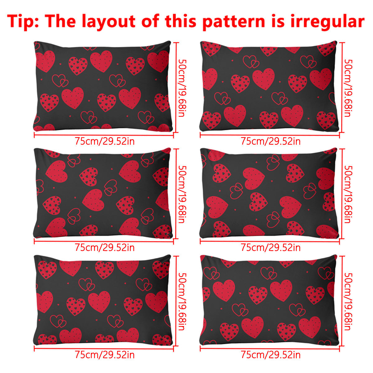 Black Pillowcase with Heart and Geometric Design, Machine Washable, Soft Brushed Texture