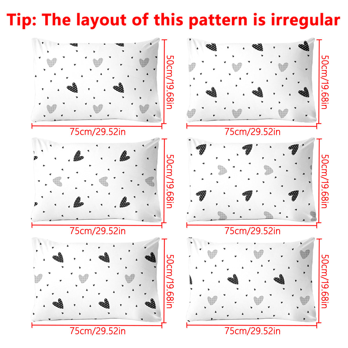 Soft Brushed Polyester Pillow Cover 75x50cm Geometric Heart Pattern Quilted Bedding