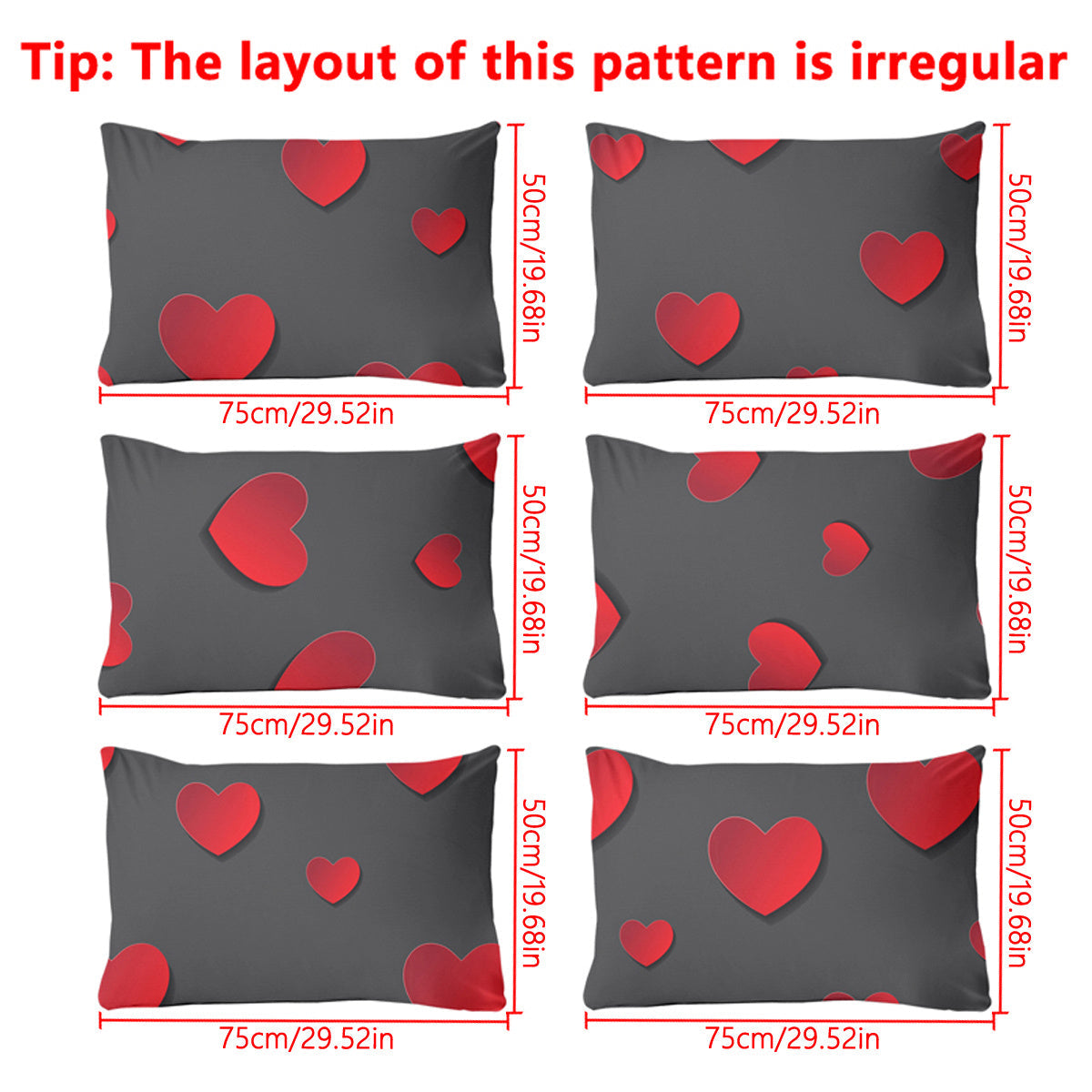 Geometric Print Pillowcase with Heart Design, Soft Fabric, 75cm x 50cm