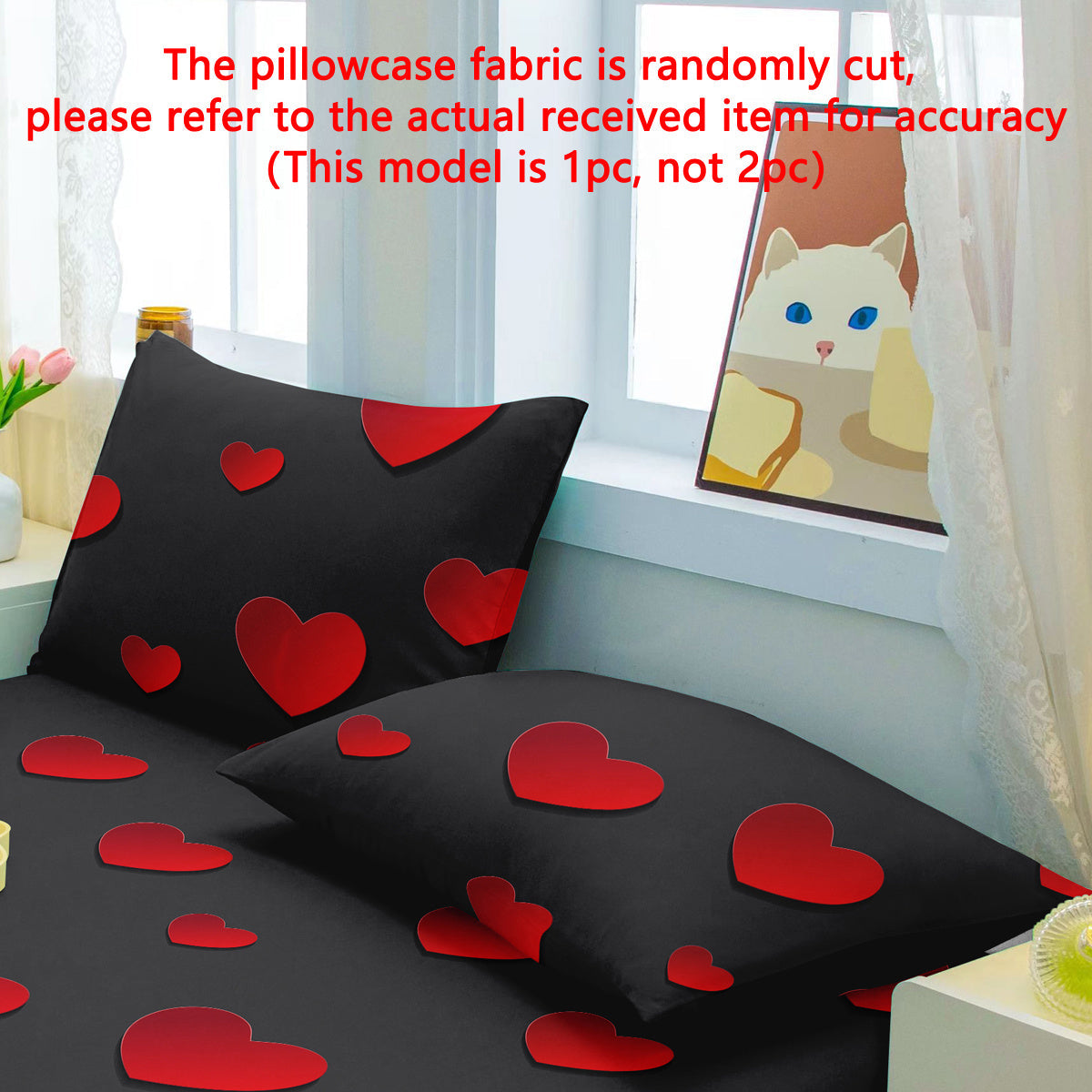 Geometric Print Pillowcase with Heart Design, Soft Fabric, 75cm x 50cm