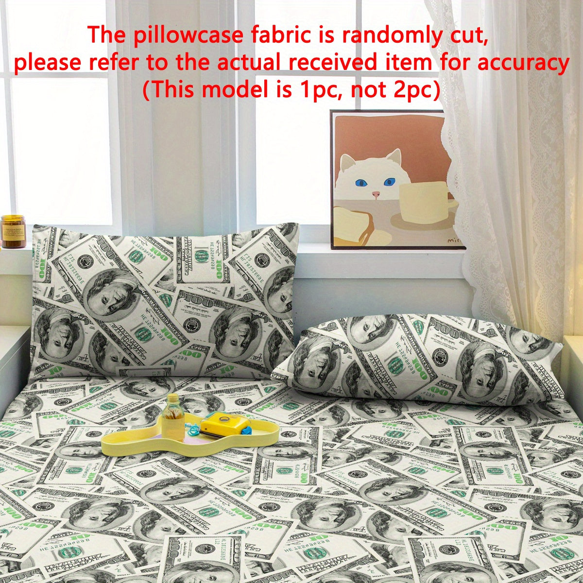 Soft Polyester Pillowcase with Dollar Dream Pattern, Quilted, Machine Washable