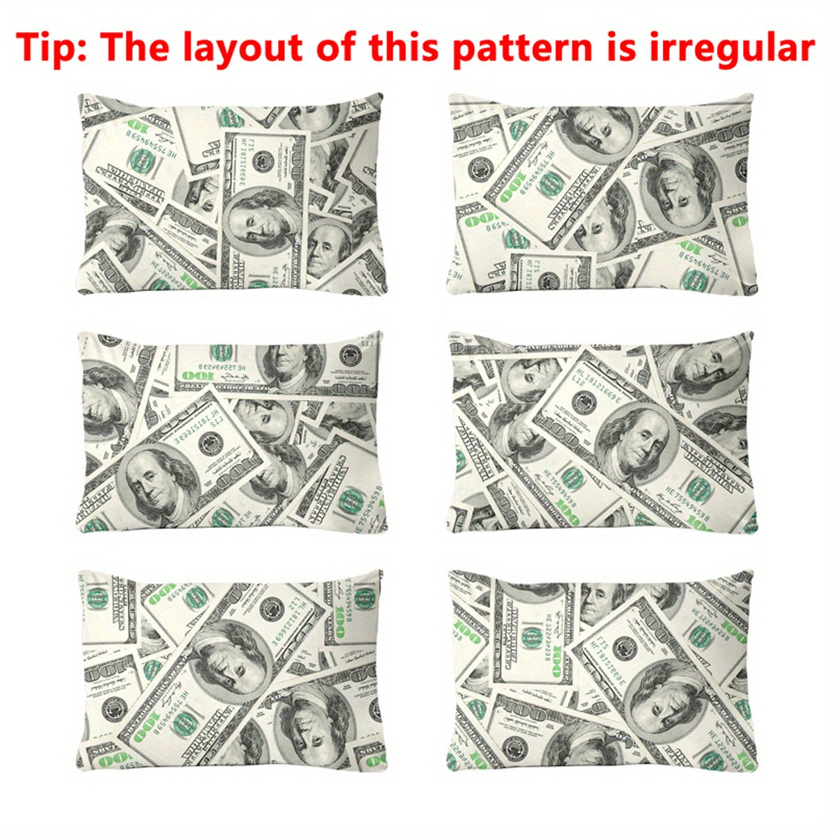 Soft Polyester Pillowcase with Dollar Dream Pattern, Quilted, Machine Washable