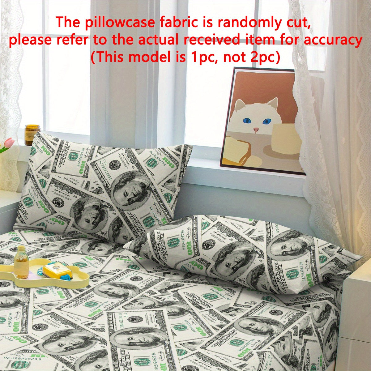 Soft Polyester Pillowcase with Dollar Dream Pattern, Quilted, Machine Washable