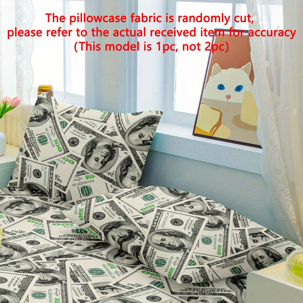 Soft Polyester Pillowcase with Dollar Dream Pattern, Quilted, Machine Washable