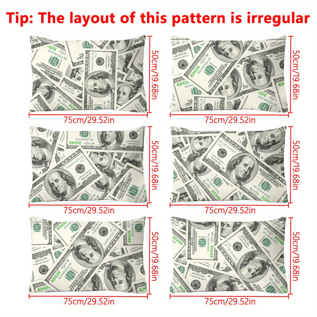 Soft Polyester Pillowcase with Dollar Dream Pattern, Quilted, Machine Washable