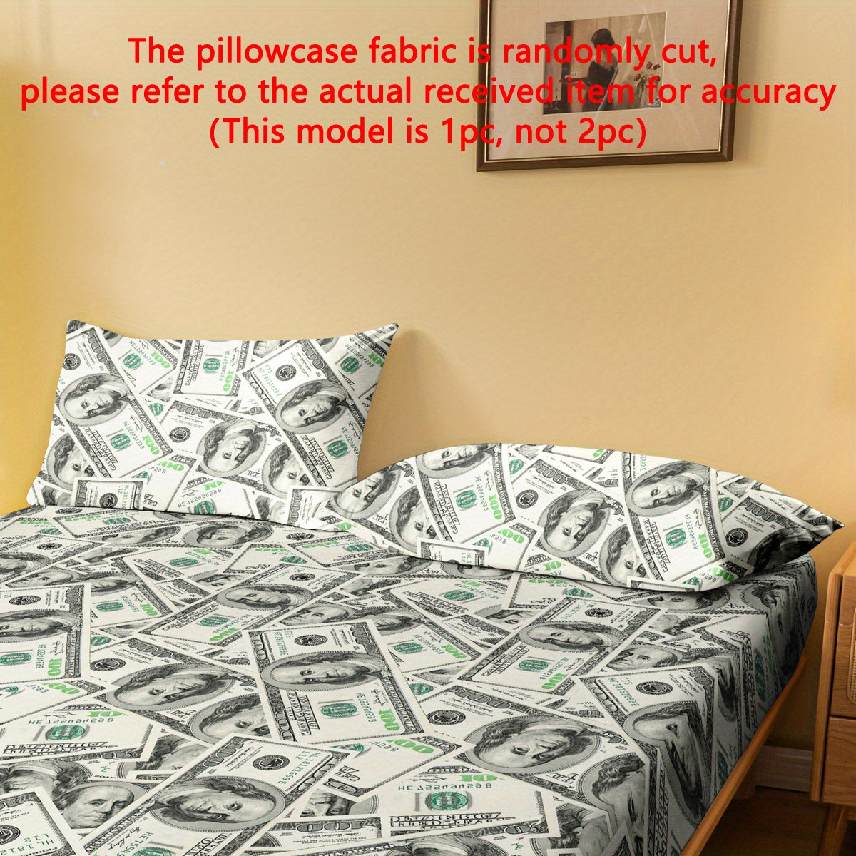 Soft Polyester Pillowcase with Dollar Dream Pattern, Quilted, Machine Washable