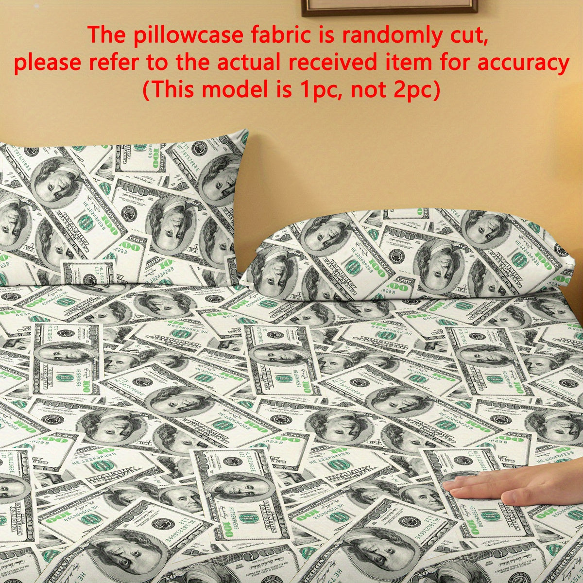 Soft Polyester Pillowcase with Dollar Dream Pattern, Quilted, Machine Washable