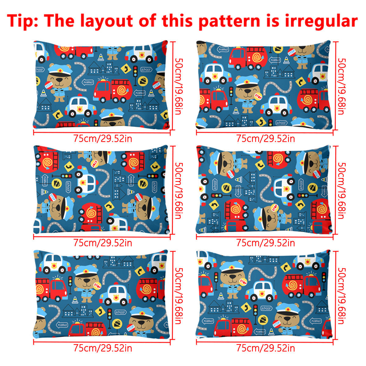 Soft Brushed Pillowcase with Envelope Closure Cartoon Ambulance Print Machine Washable Bedroom Decor