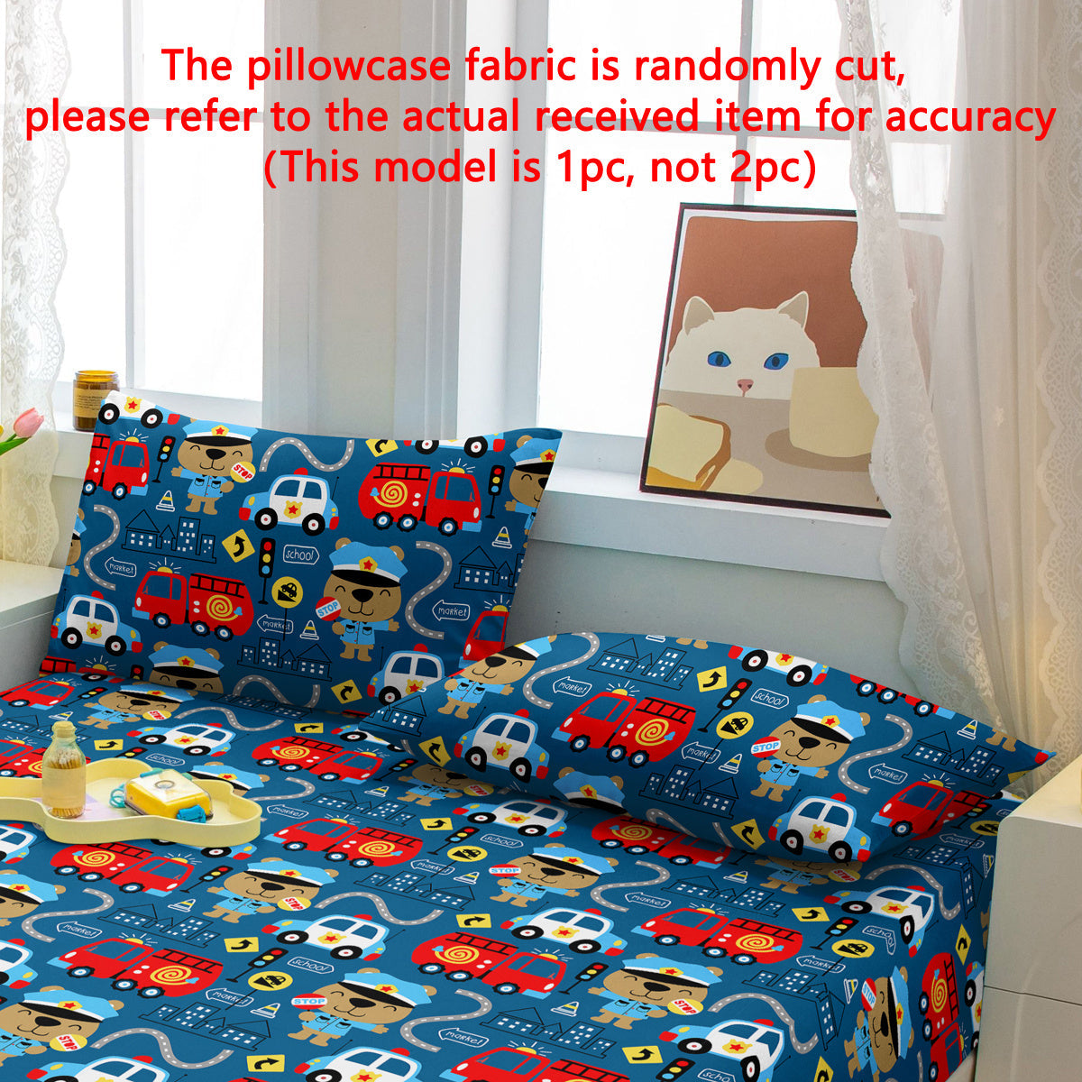Soft Brushed Pillowcase with Envelope Closure Cartoon Ambulance Print Machine Washable Bedroom Decor