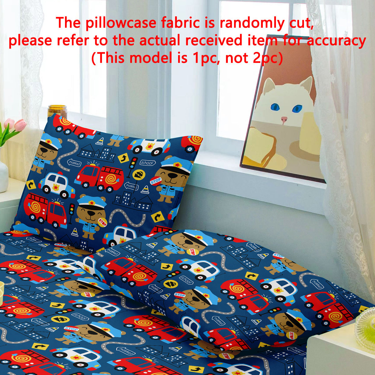 Soft Brushed Pillowcase with Envelope Closure Cartoon Ambulance Print Machine Washable Bedroom Decor