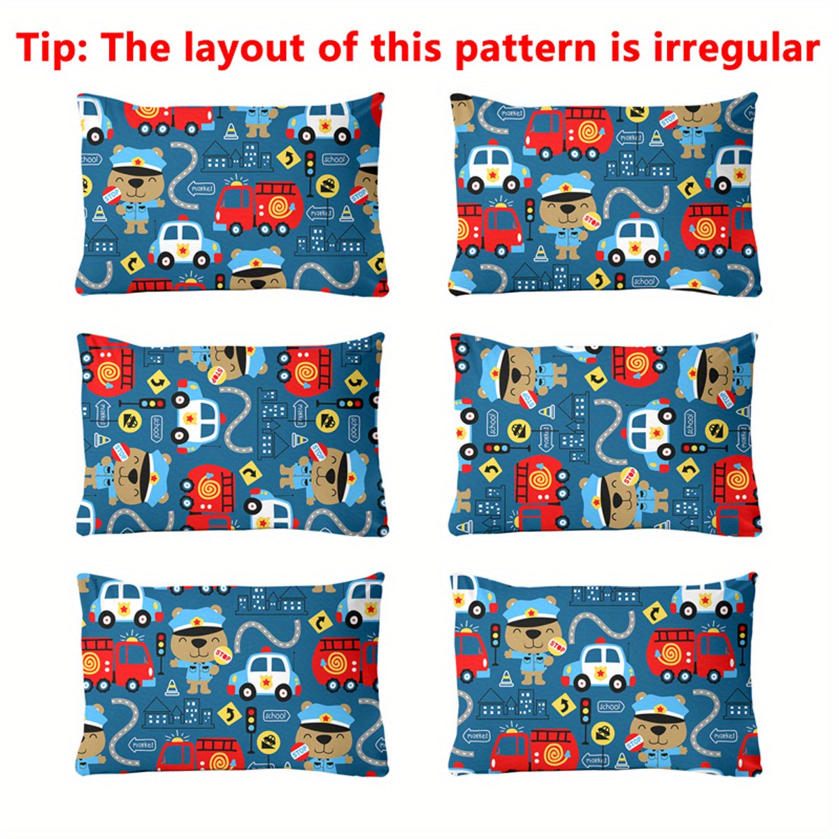 Soft Brushed Pillowcase with Envelope Closure Cartoon Ambulance Print Machine Washable Bedroom Decor