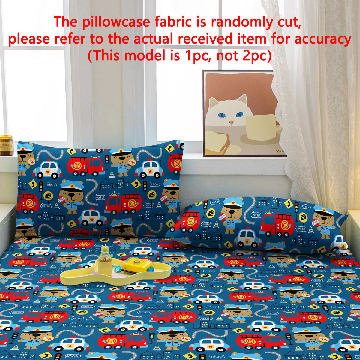 Soft Brushed Pillowcase with Envelope Closure Cartoon Ambulance Print Machine Washable Bedroom Decor