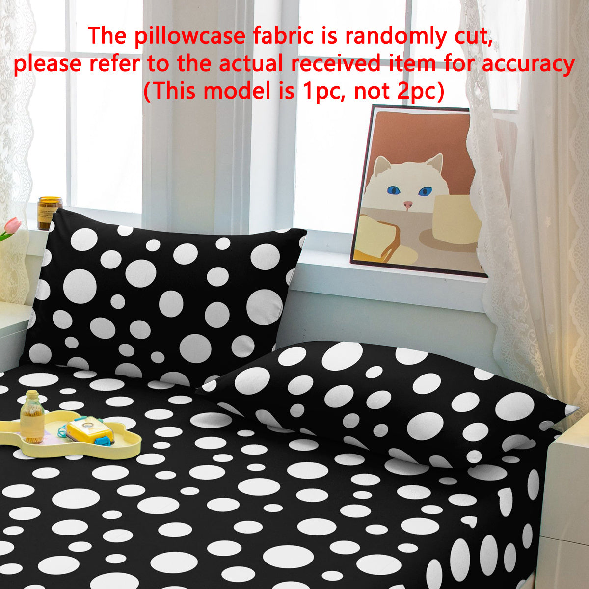 Monochrome Geometric Pillowcase with Polka Dots, Soft, 75x50cm Standard Size