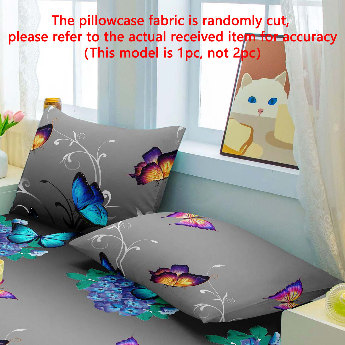 Soft Brushed Pillowcase with Floral Butterfly Print Machine Washable Bedroom Decor