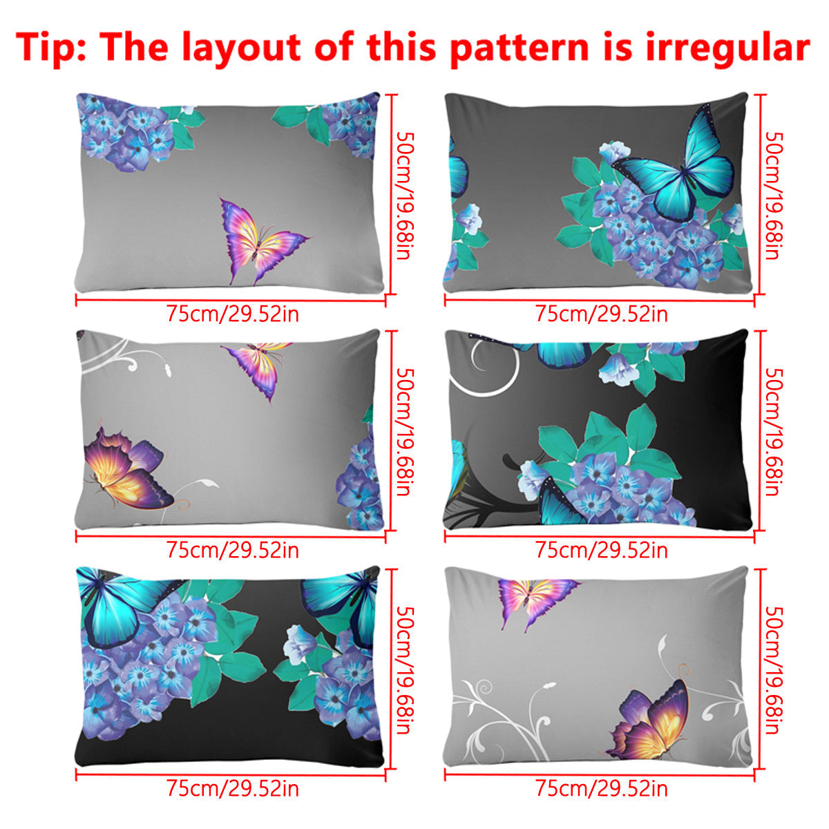 Soft Brushed Pillowcase with Floral Butterfly Print Machine Washable Bedroom Decor