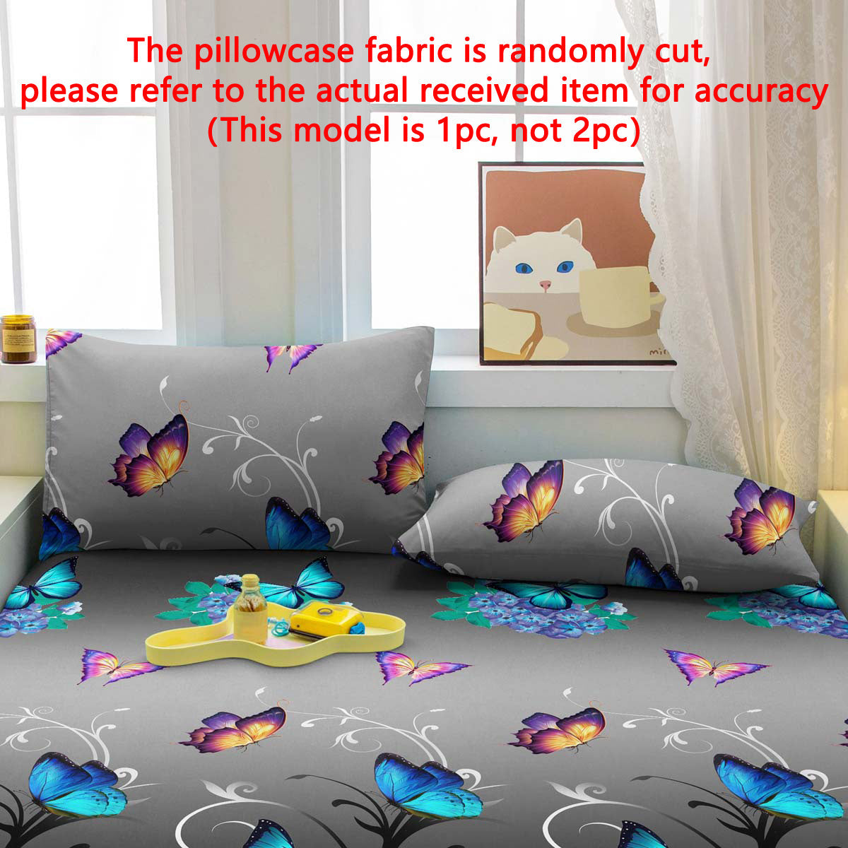 Soft Brushed Pillowcase with Floral Butterfly Print Machine Washable Bedroom Decor