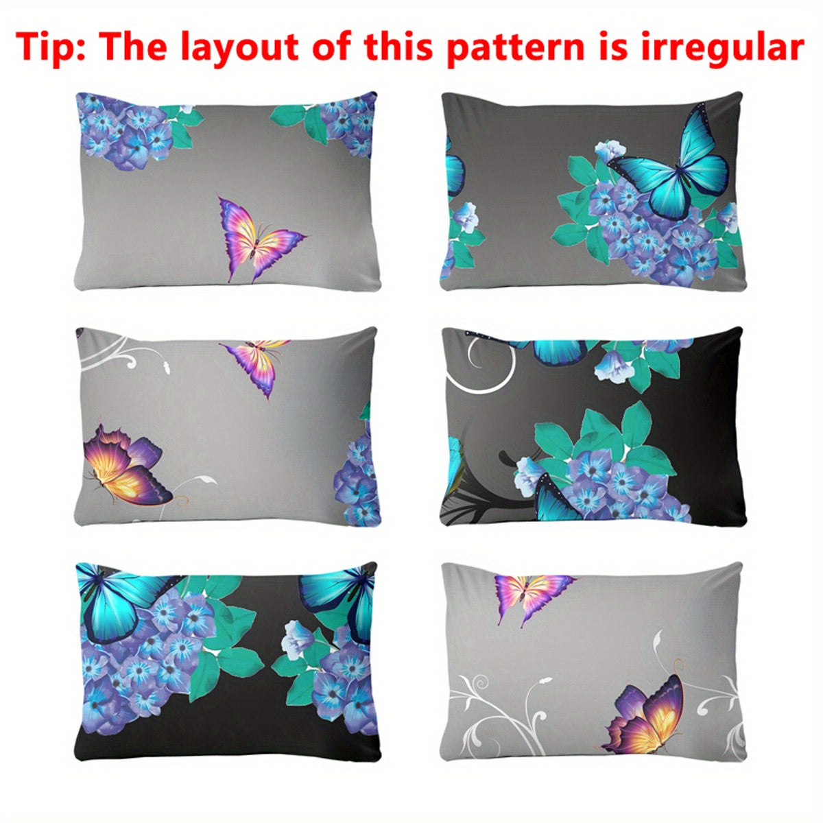 Soft Brushed Pillowcase with Floral Butterfly Print Machine Washable Bedroom Decor