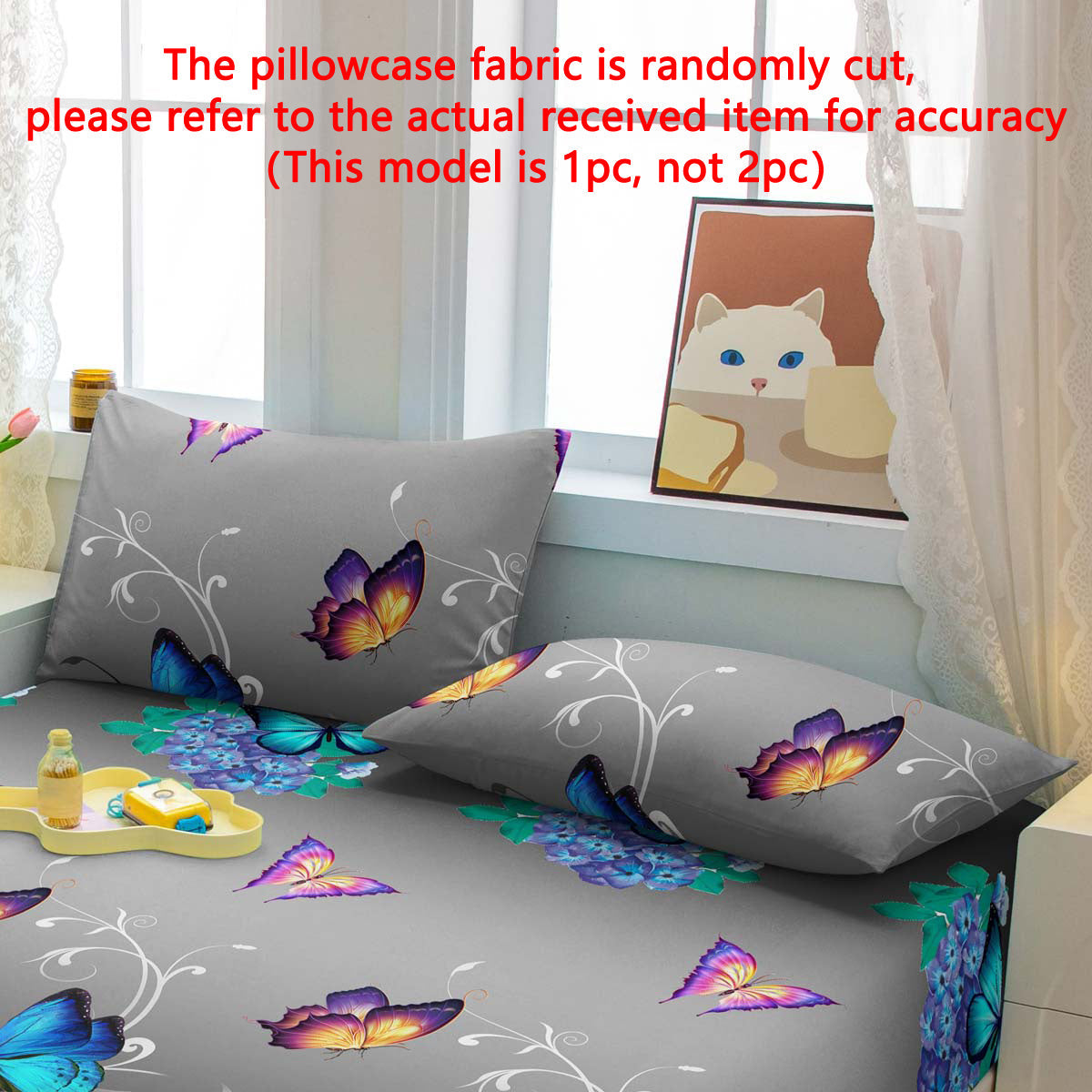 Soft Brushed Pillowcase with Floral Butterfly Print Machine Washable Bedroom Decor