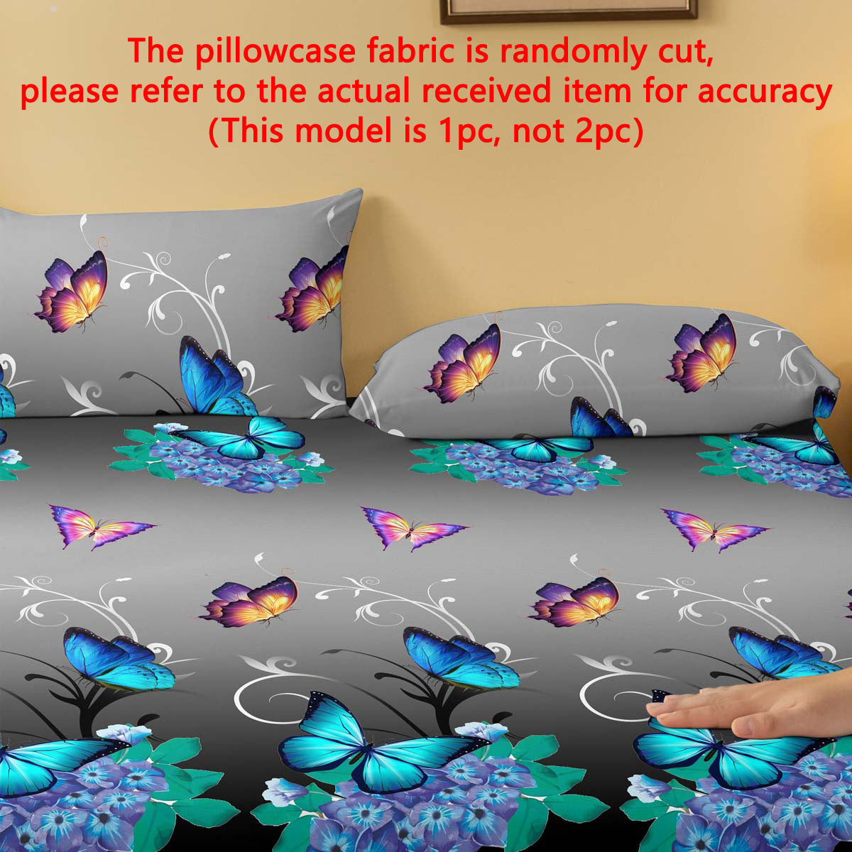 Soft Brushed Pillowcase with Floral Butterfly Print Machine Washable Bedroom Decor