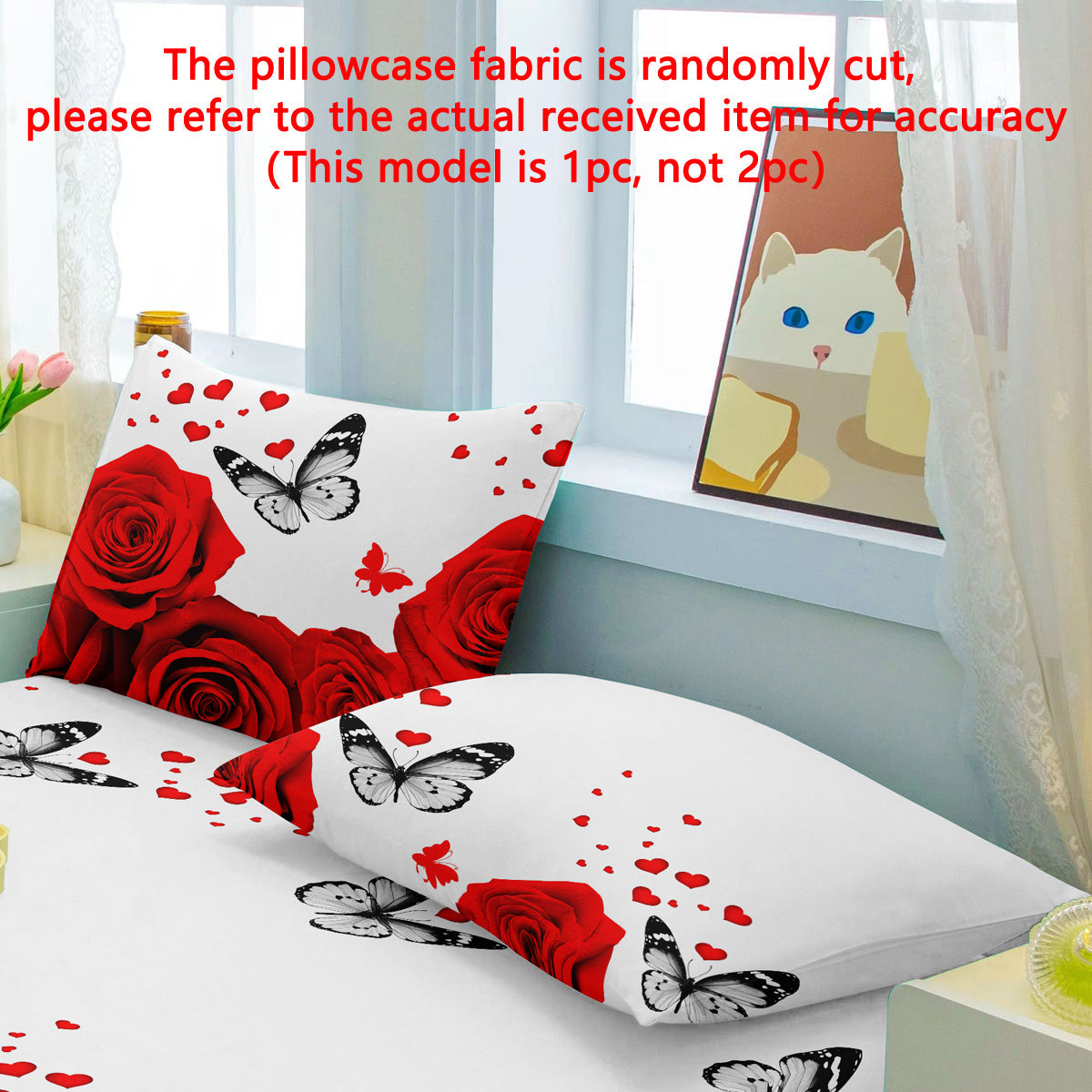 Soft Microfiber Pillow Protector with Floral Butterfly Print, Pocket Closure, 1 Piece