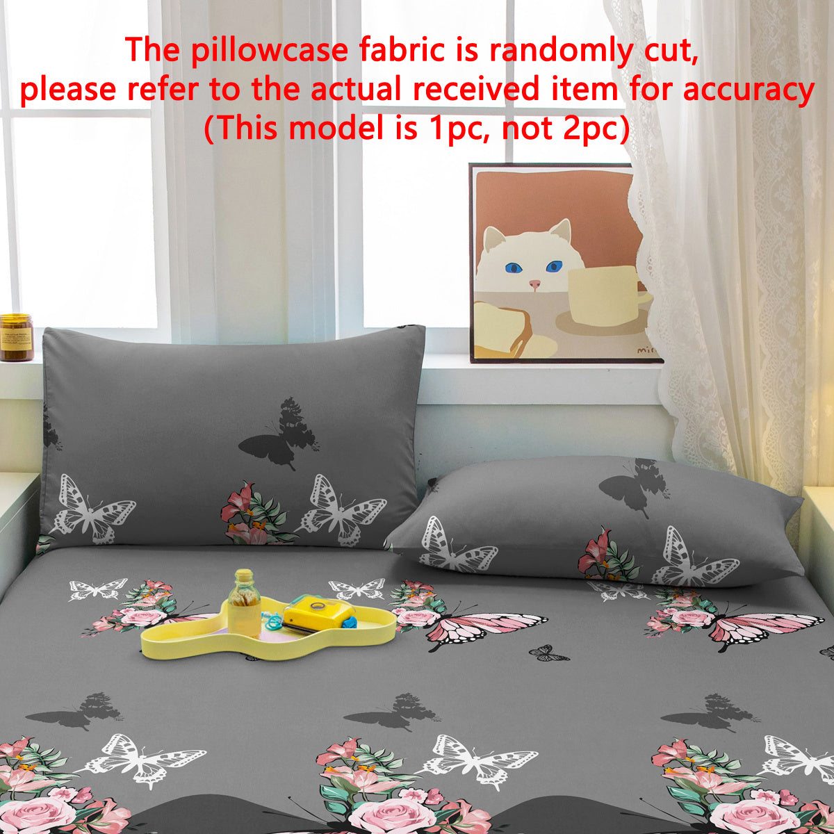 Floral Rose Butterfly Pattern Quilted Pillowcase Soft Polyester Bedroom Bedding